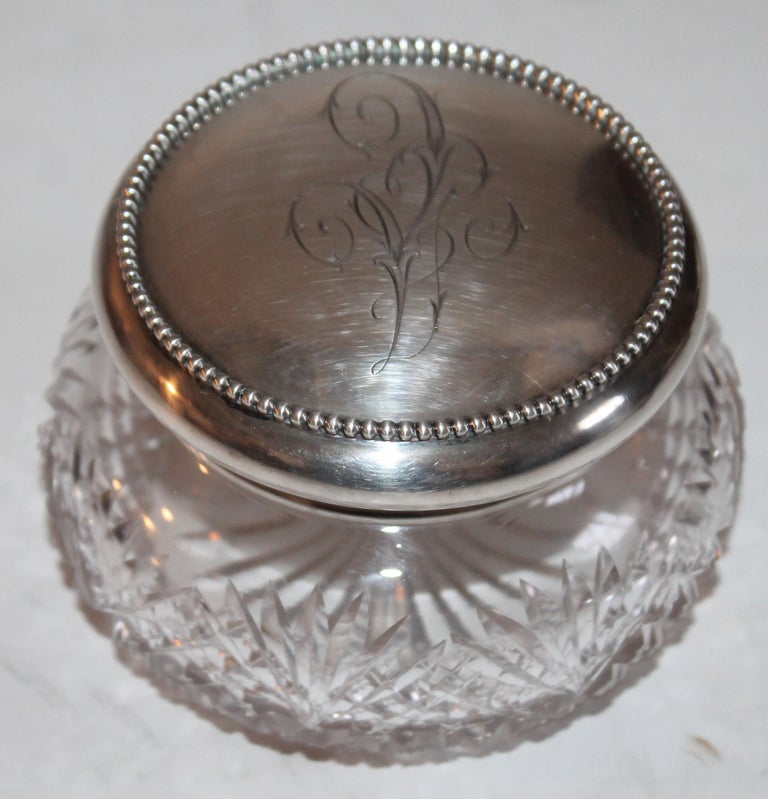 Collection of Five Sterling Silver and Cut Glass Powder Jars For Sale