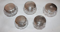 Collection of Five Sterling Silver  & Cut Glass Powder Jars