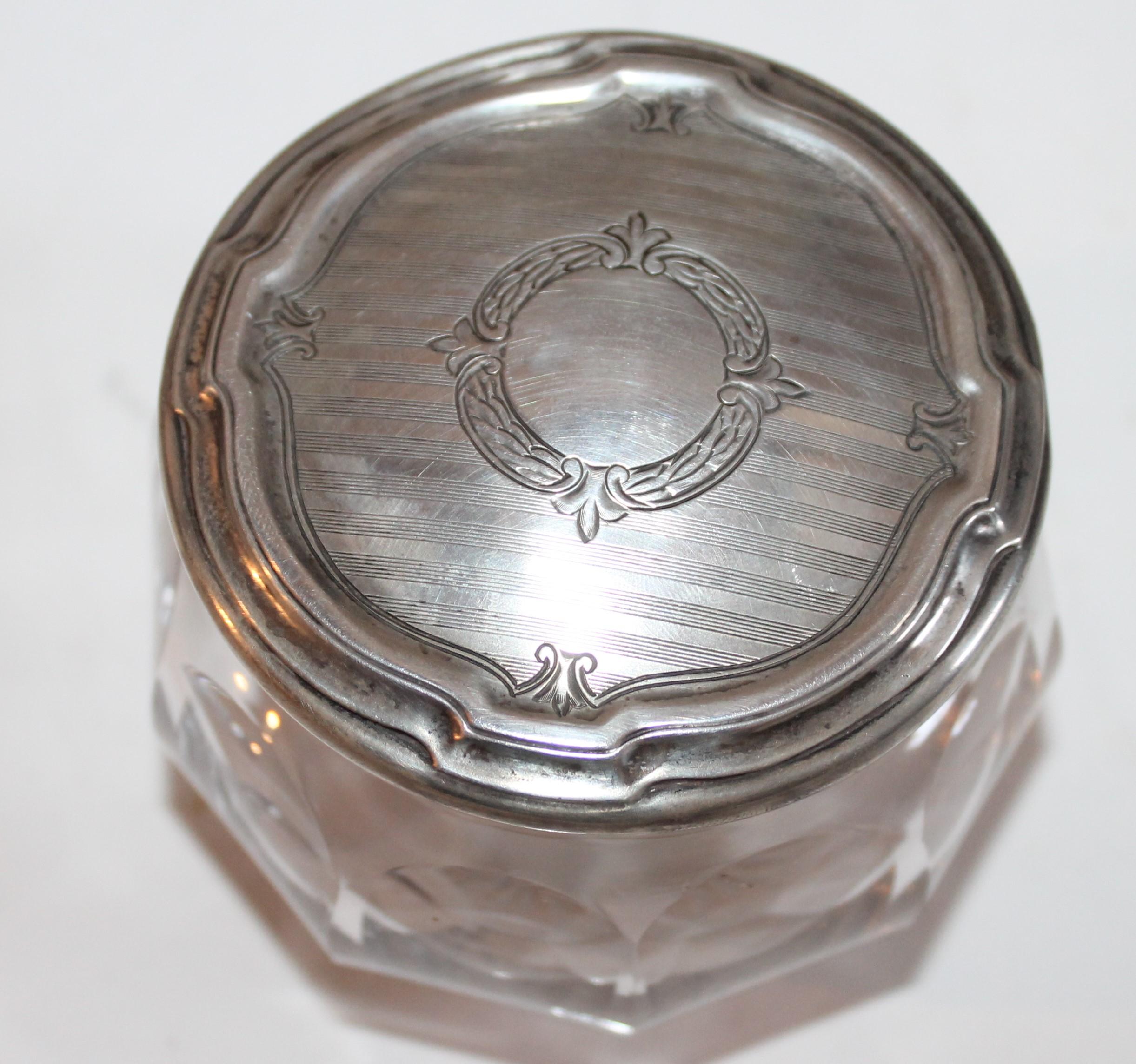 American Collection of Five Sterling Silver  & Cut Glass Powder Jars For Sale