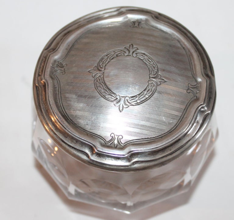 Collection of Five Sterling Silver and Cut Glass Powder Jars For Sale