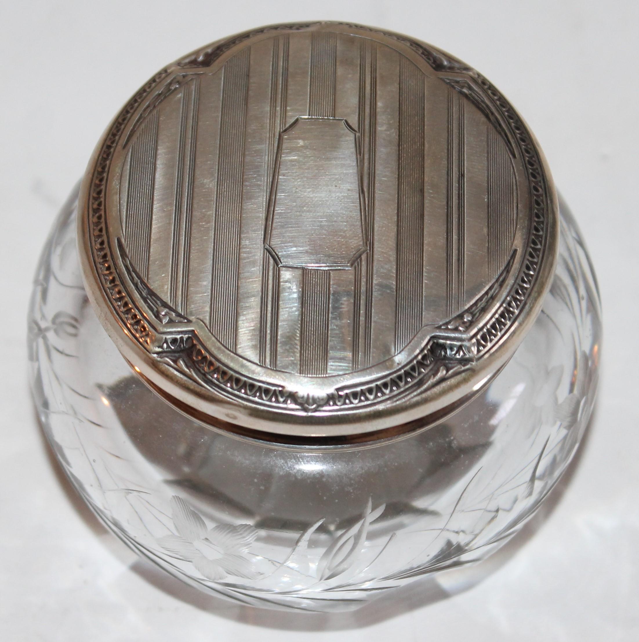 Hand-Crafted Collection of Five Sterling Silver  & Cut Glass Powder Jars For Sale