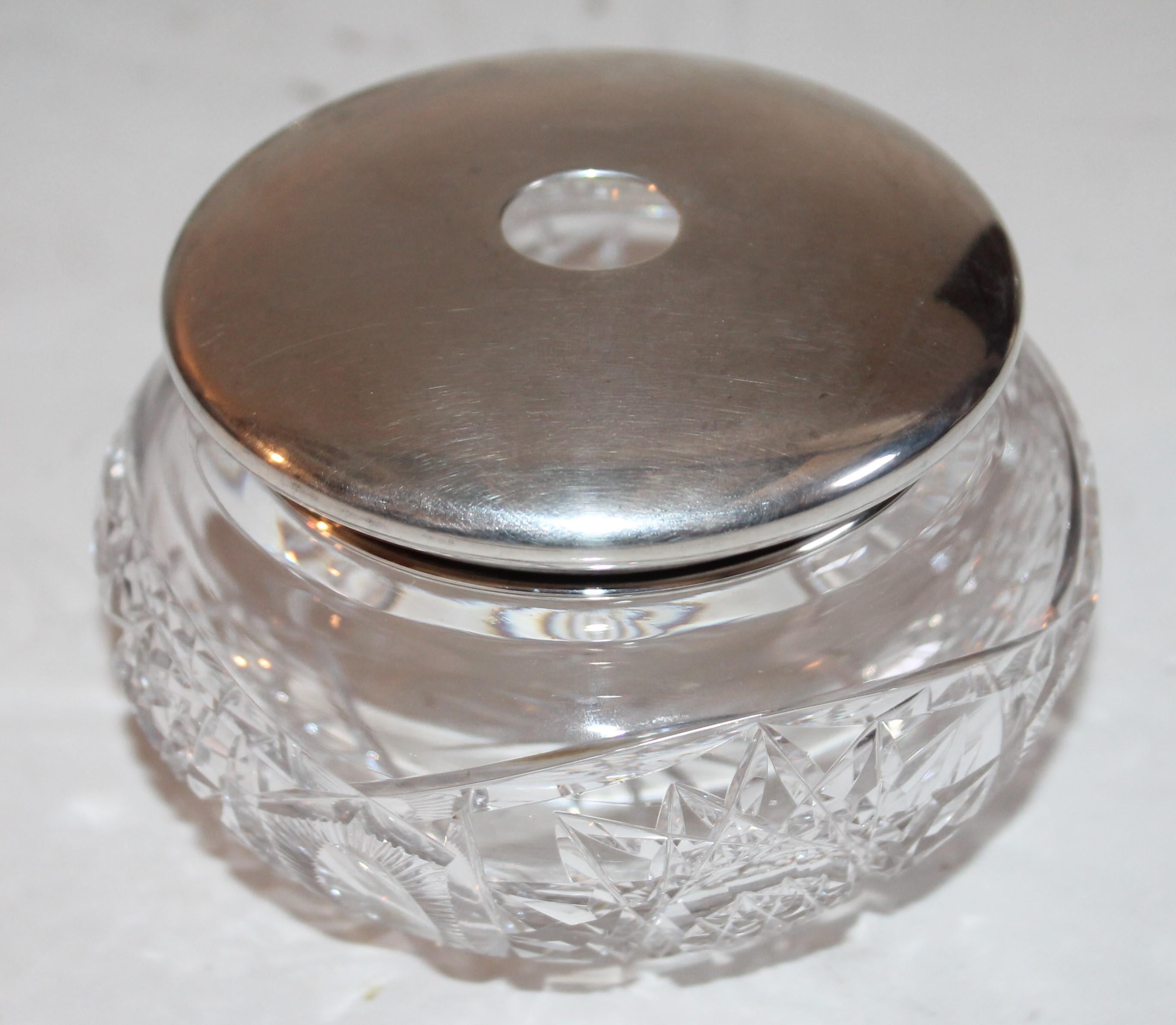 19th Century Collection of Five Sterling Silver  & Cut Glass Powder Jars For Sale
