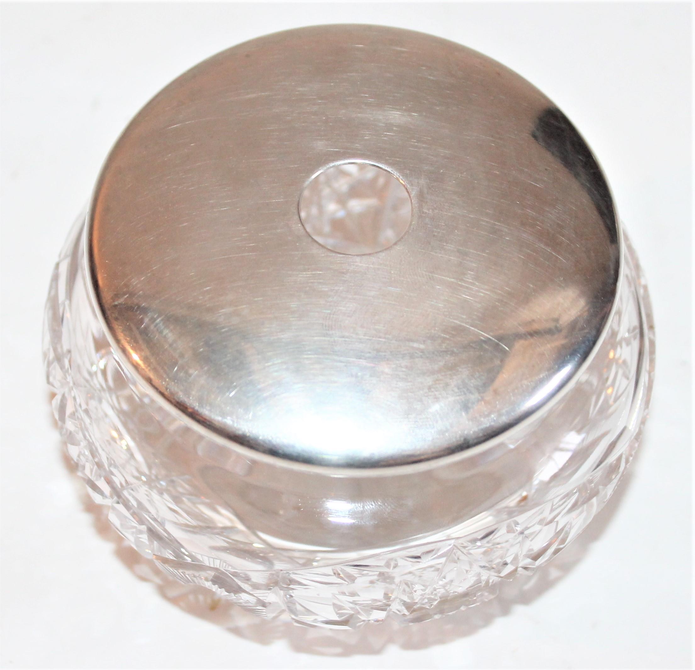 Crystal Collection of Five Sterling Silver  & Cut Glass Powder Jars For Sale