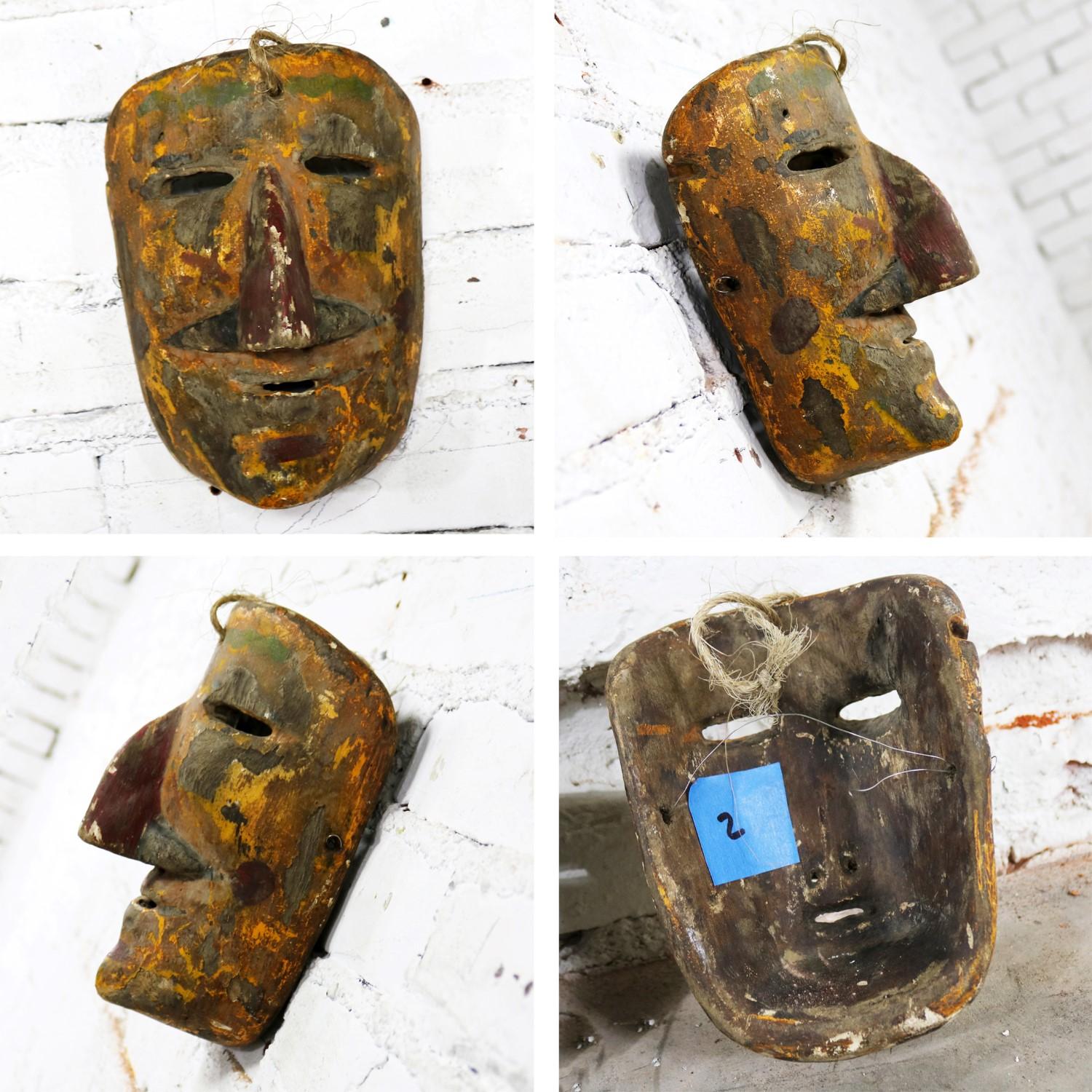 Collection of Five Vintage Mexican Folk Art Hand Carved Wood Masks 3