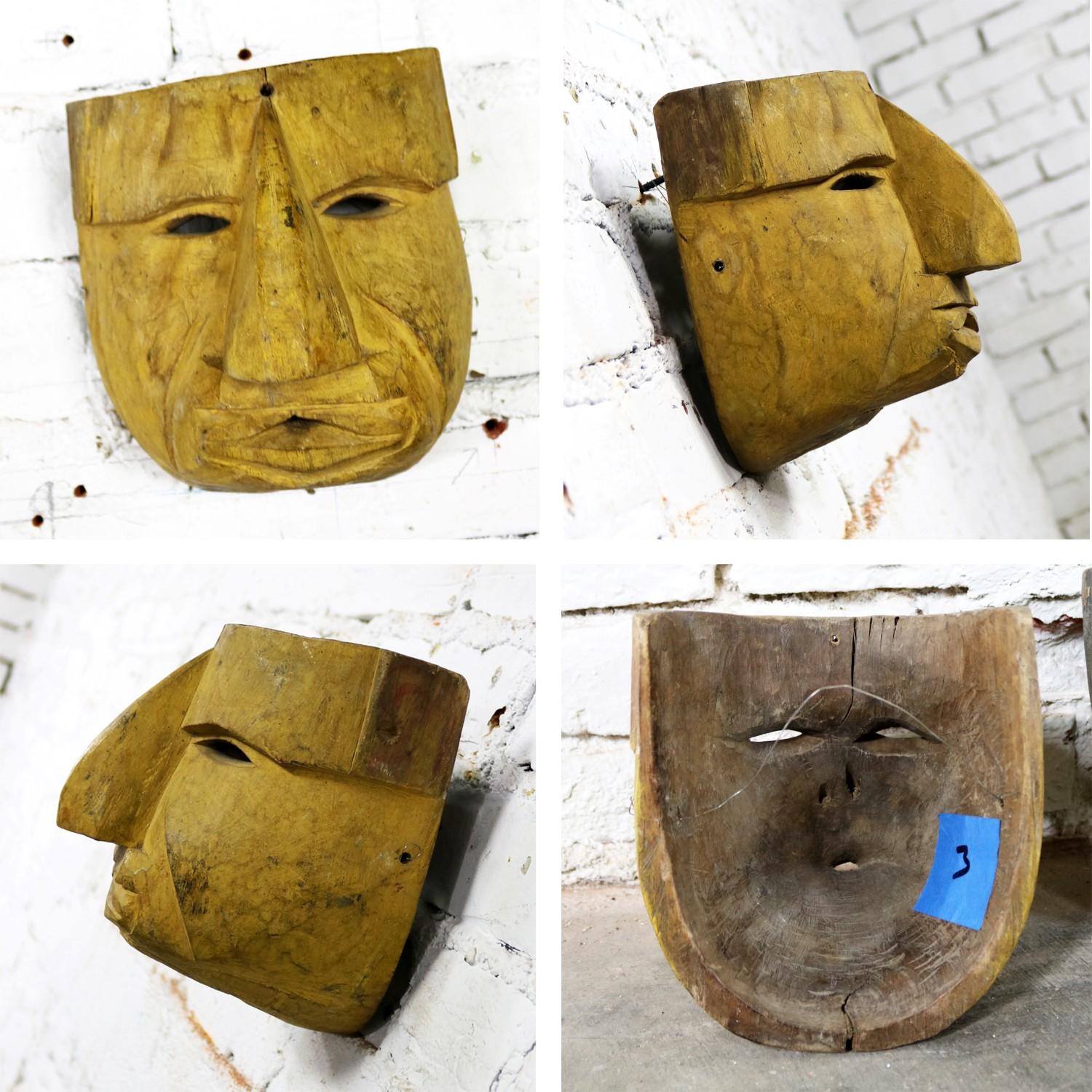 Collection of Five Vintage Mexican Folk Art Hand Carved Wood Masks 4