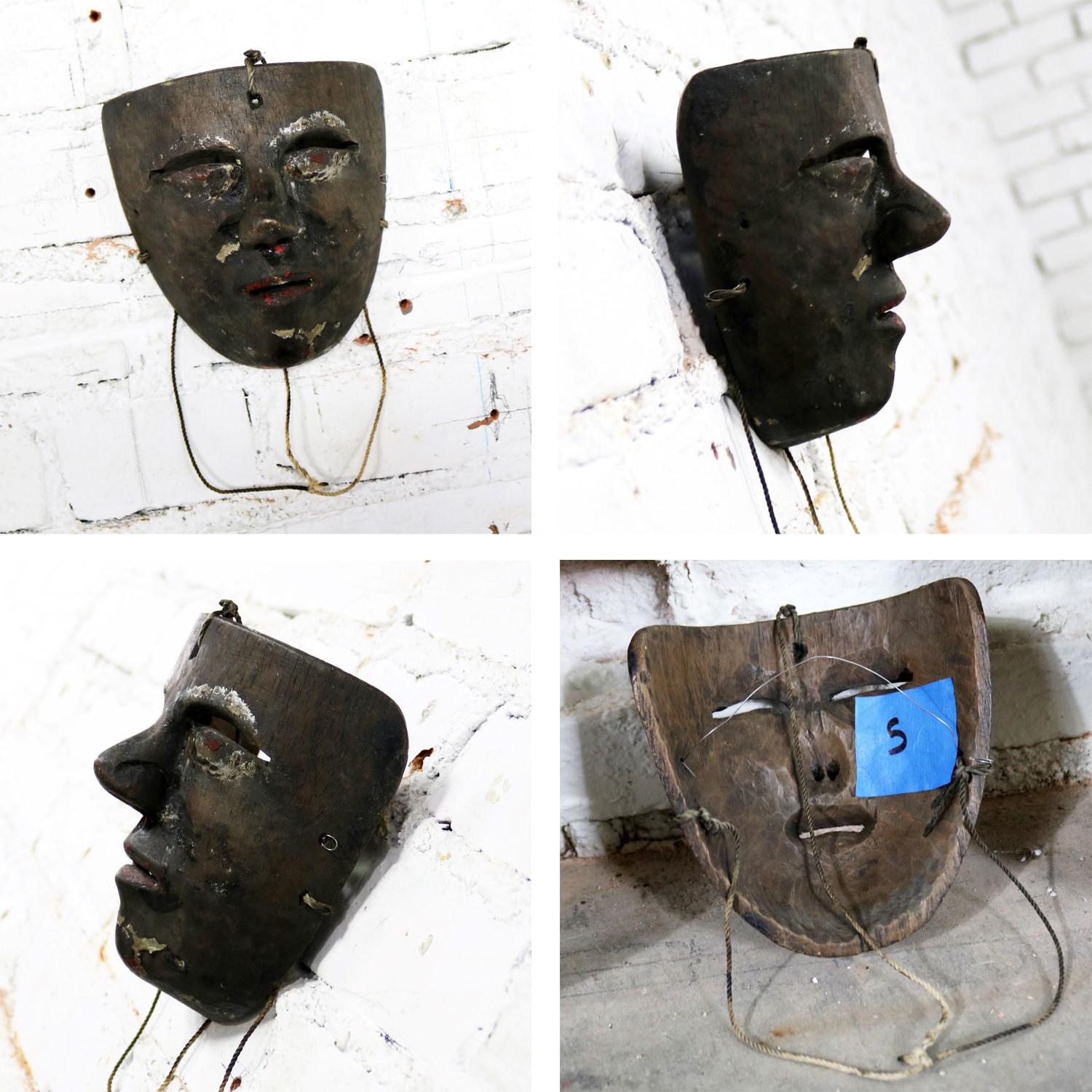 Collection of Five Vintage Mexican Folk Art Hand Carved Wood Masks 6