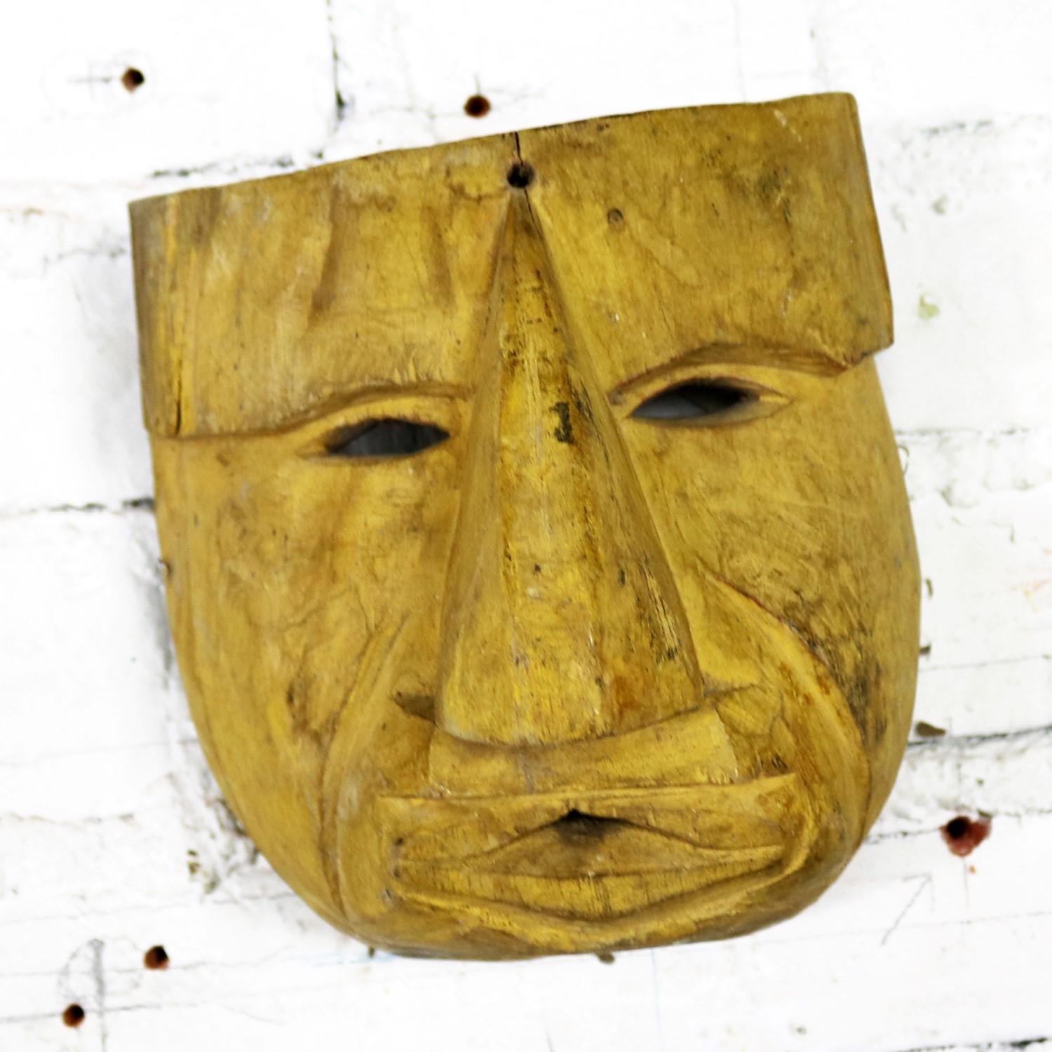 Collection of Five Vintage Mexican Folk Art Hand Carved Wood Masks 7
