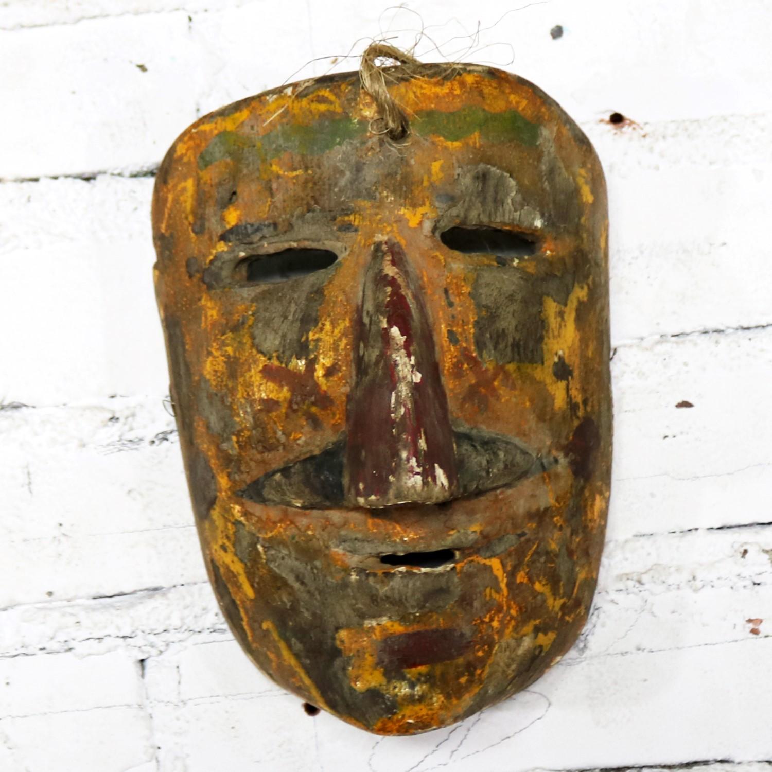 Collection of Five Vintage Mexican Folk Art Hand Carved Wood Masks 9