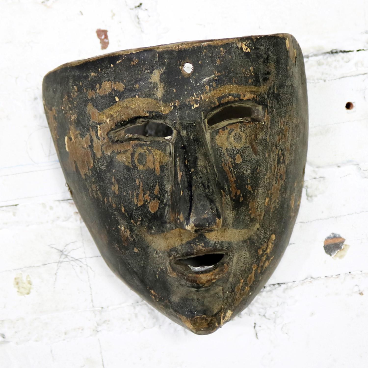 Collection of Five Vintage Mexican Folk Art Hand Carved Wood Masks 10