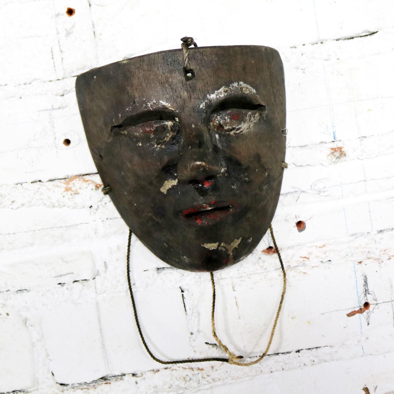 Collection of Five Vintage Mexican Folk Art Hand Carved Wood Masks 11