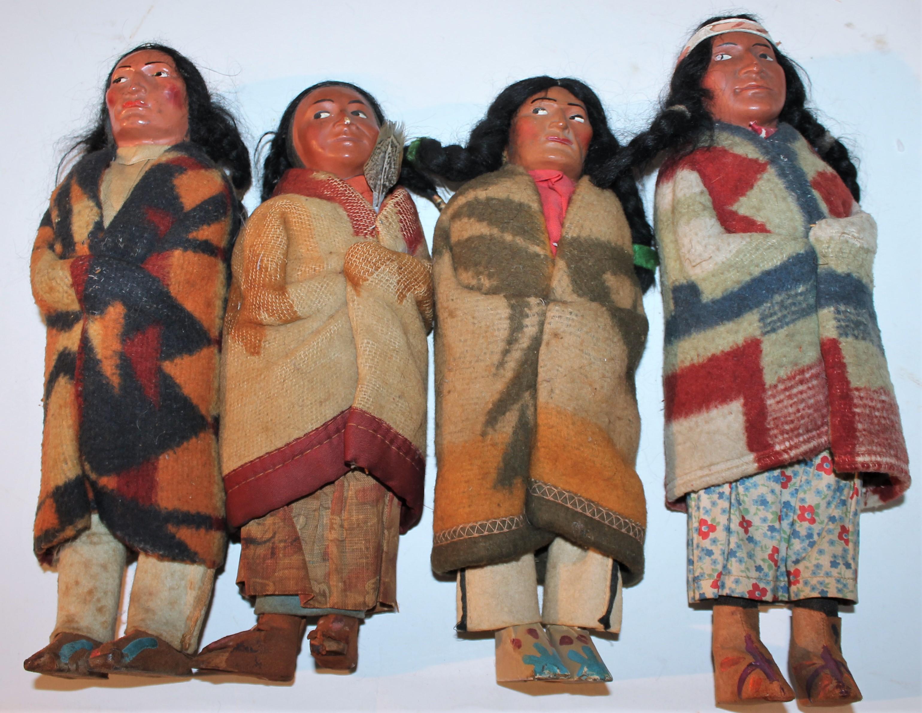 Adirondack Collection of Four 1930's Native American Skookum Dolls