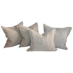 Antique Collection of Four 19th Century Homespun Linen Pillows