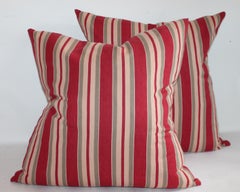 Collection of Four 19th Century Red and Tan Stripe Ticking Pillows