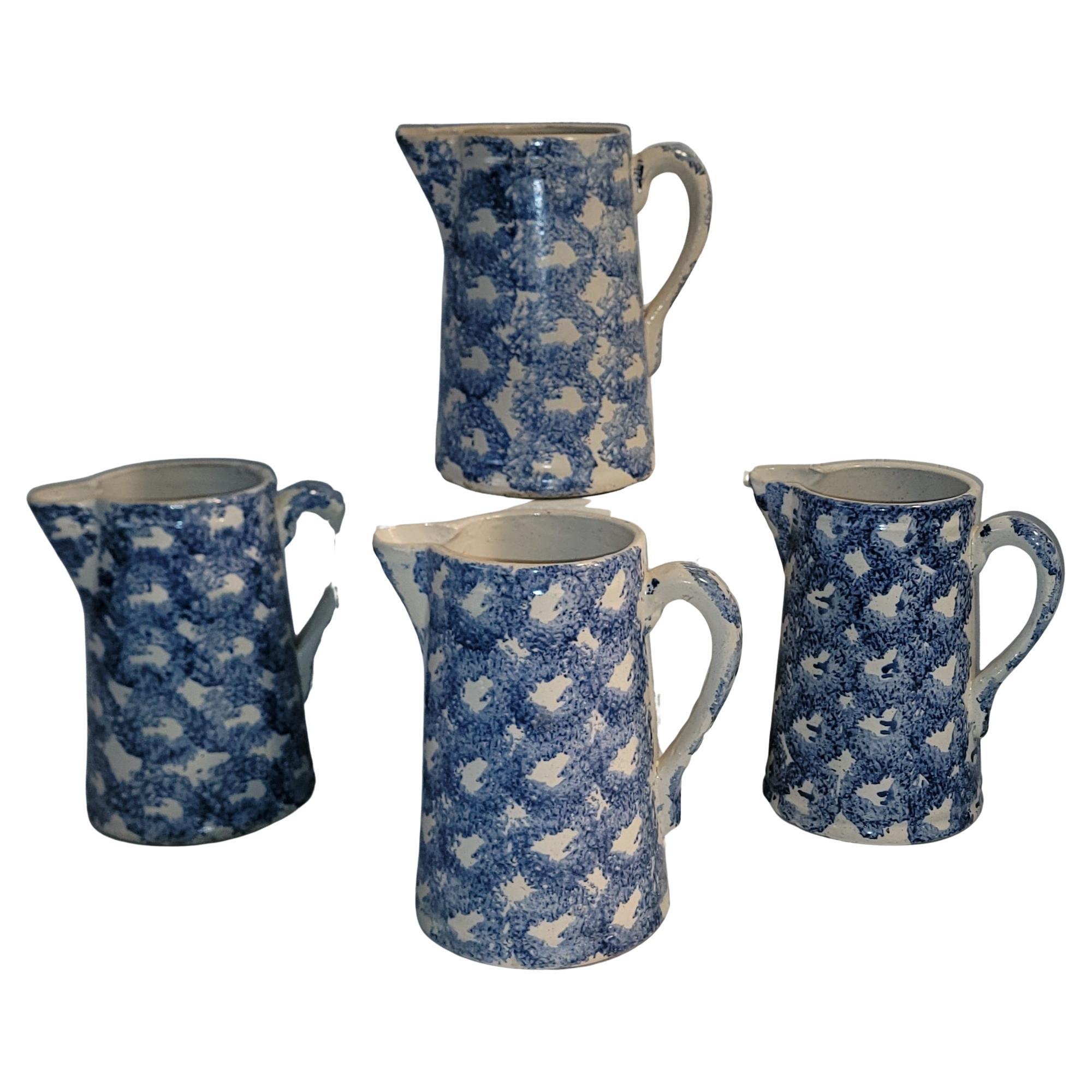 Collection of Four - 19Thc Sponge Ware Pitchers