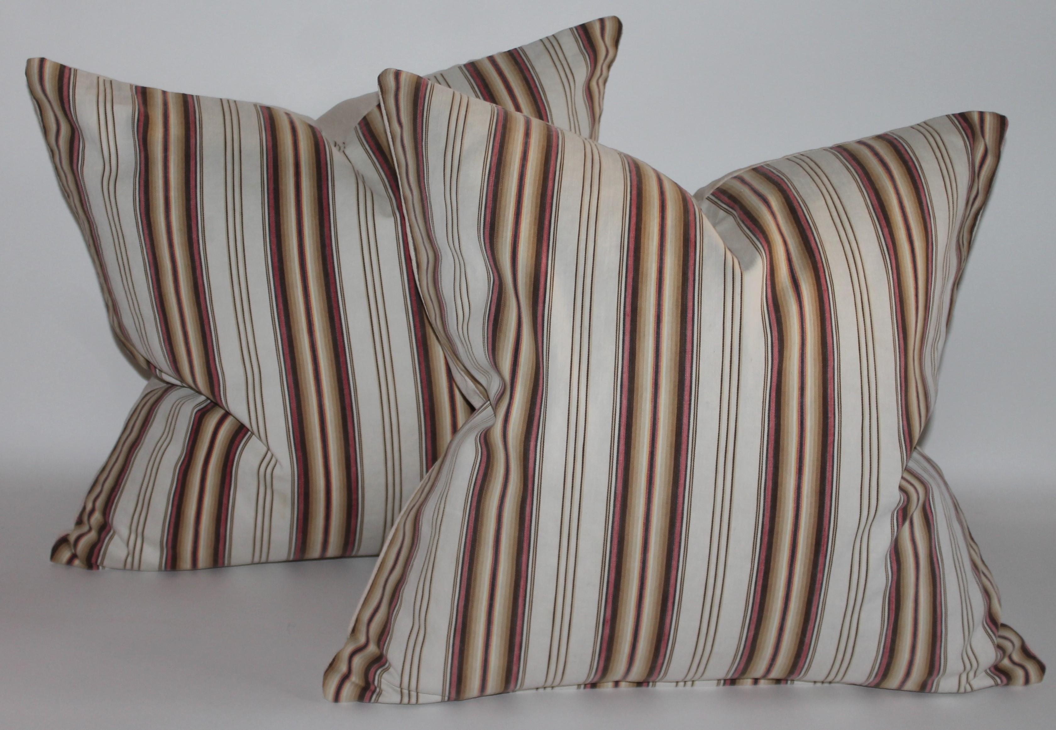 American Collection of Four 19thc Ticking Stripe Pillows, Two Pairs For Sale