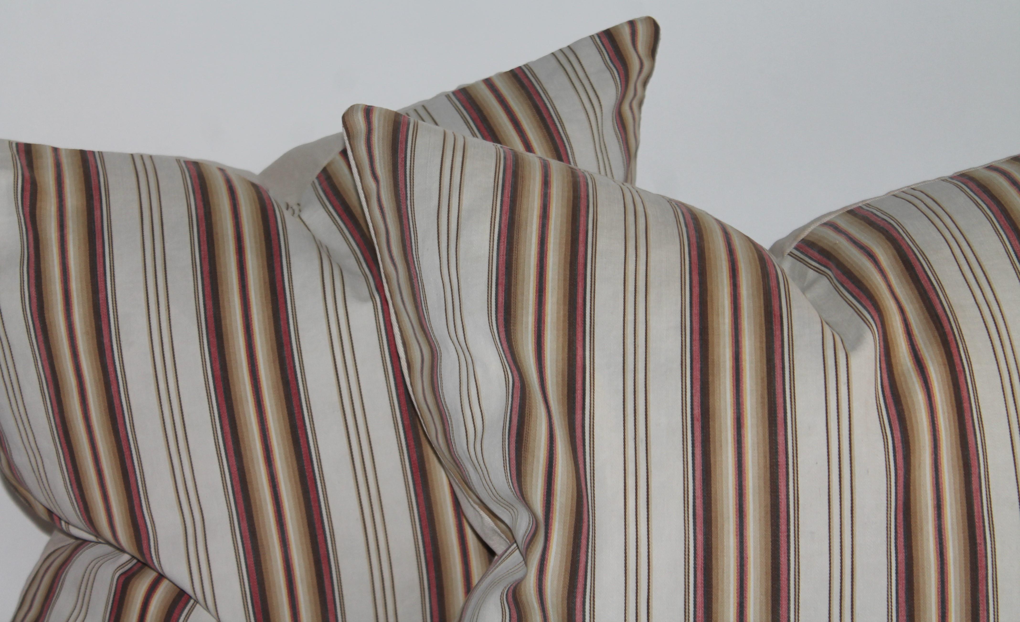 Hand-Crafted Collection of Four 19thc Ticking Stripe Pillows, Two Pairs For Sale