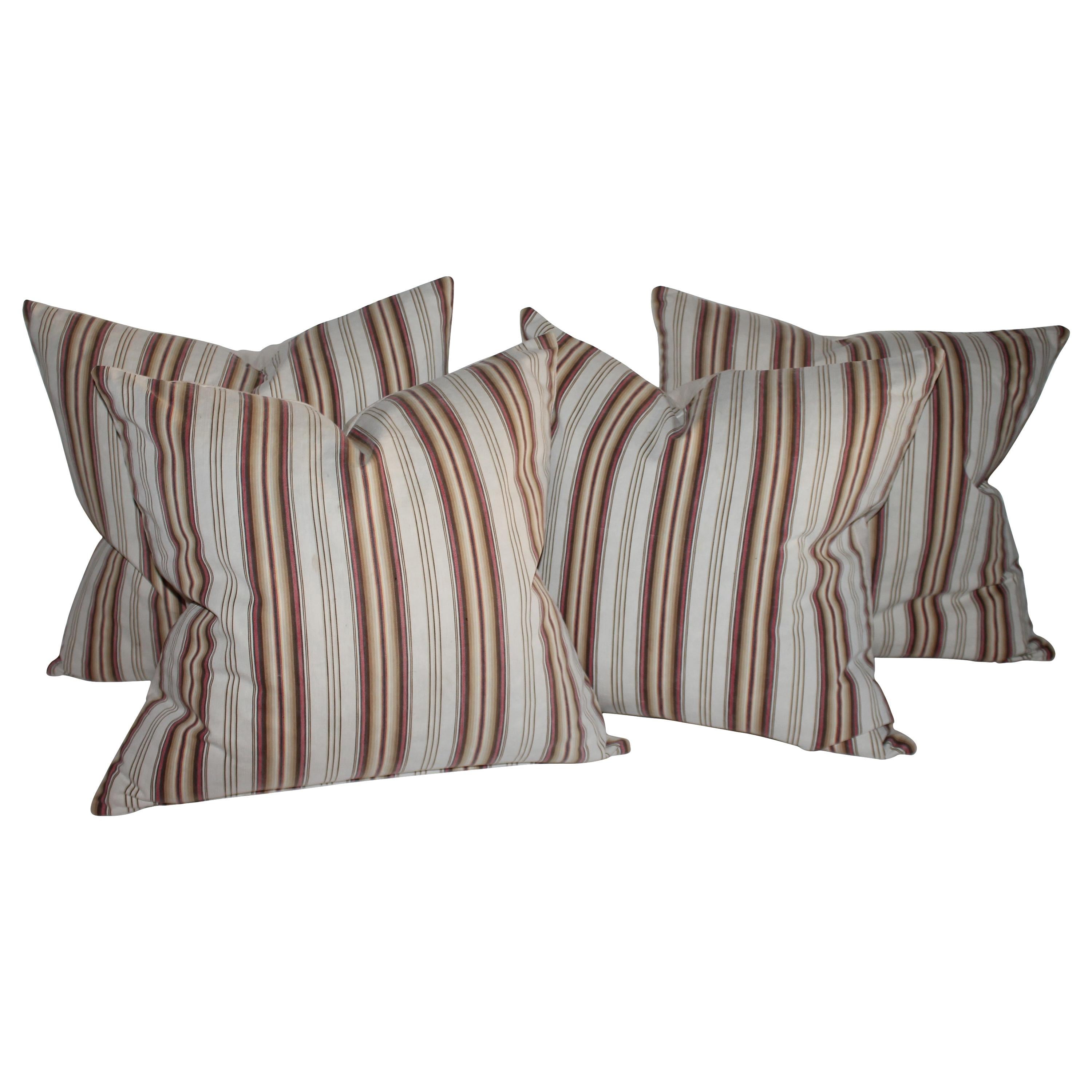 Collection of Four 19thc Ticking Stripe Pillows, Two Pairs