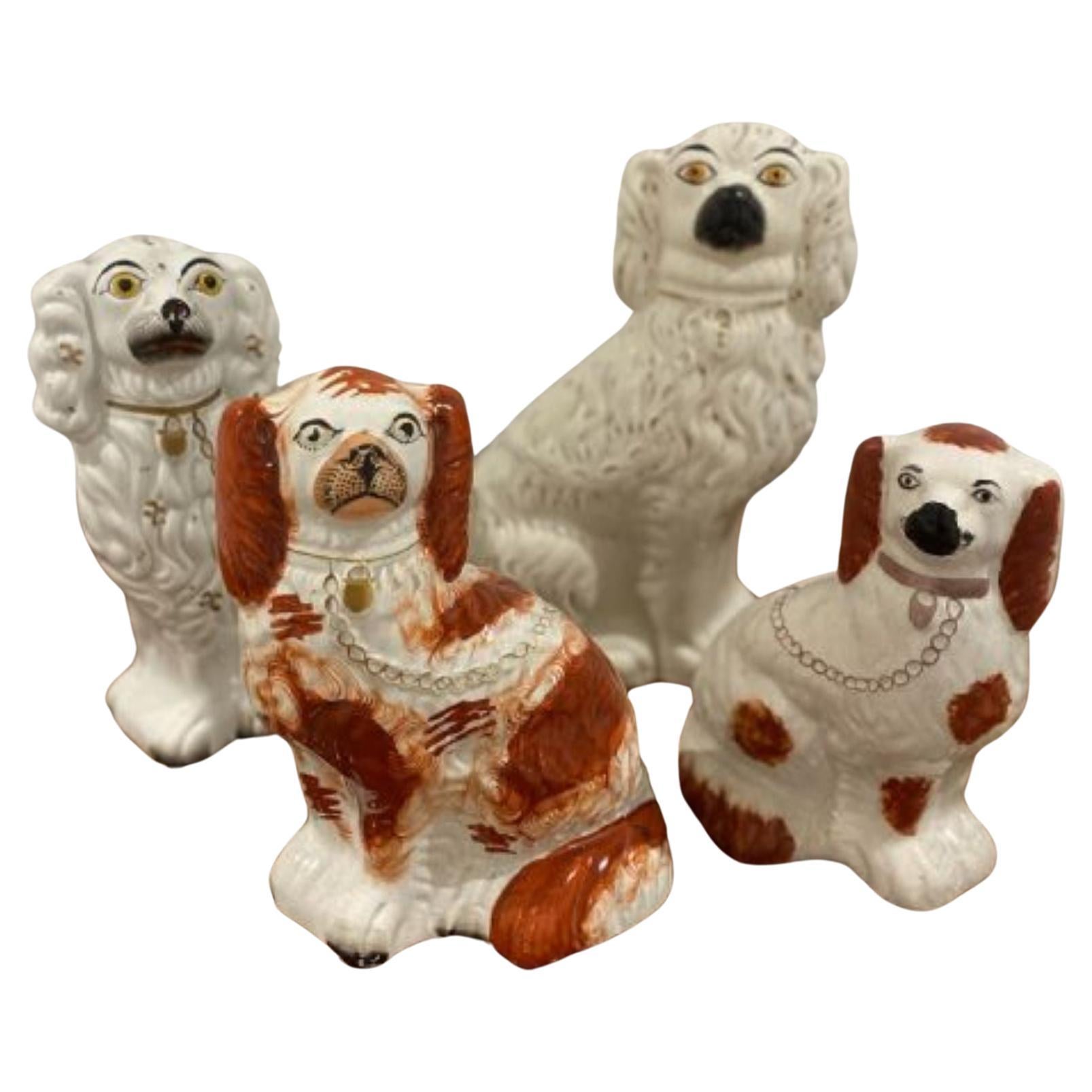 Collection Of Four Antique Quality Staffordshire Hand Painted Spaniels  For Sale