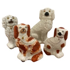 Collection Of Four Antique Quality Staffordshire Hand Painted Spaniels 