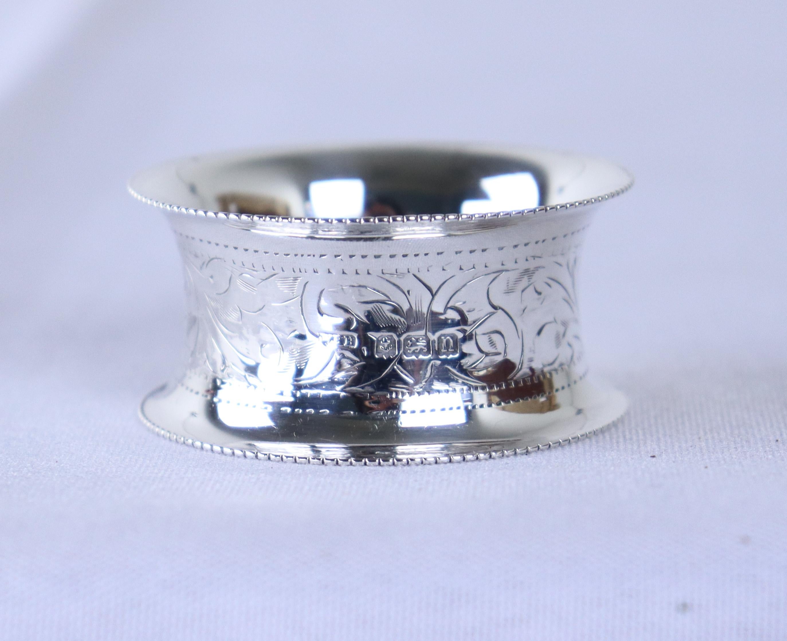Collection of Four Assorted English Hallmarked Silver Napkin Rings, Birmingham  In Good Condition For Sale In Port Chester, NY