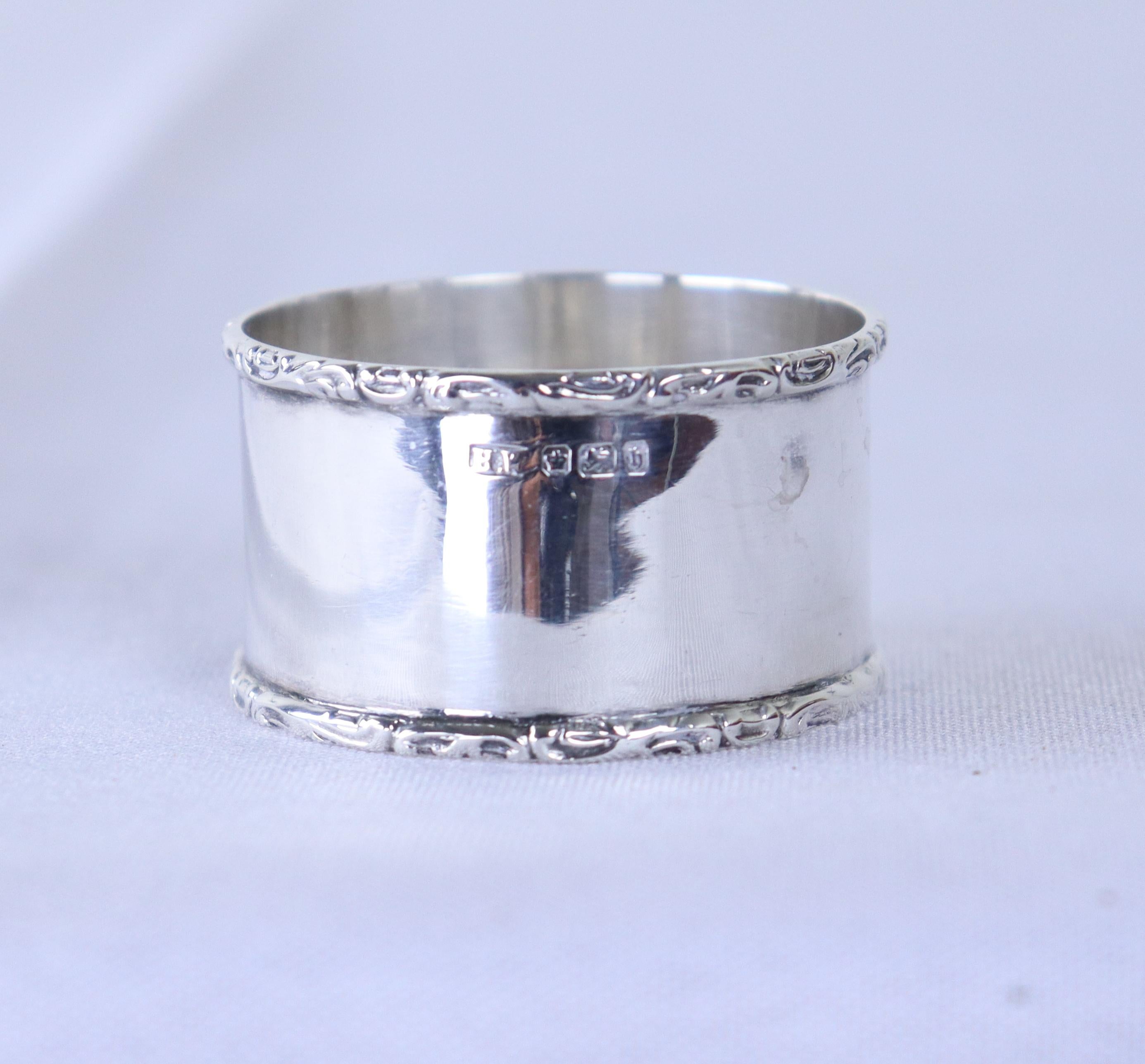 20th Century Collection of Four Assorted English Hallmarked Silver Napkin Rings, Birmingham  For Sale