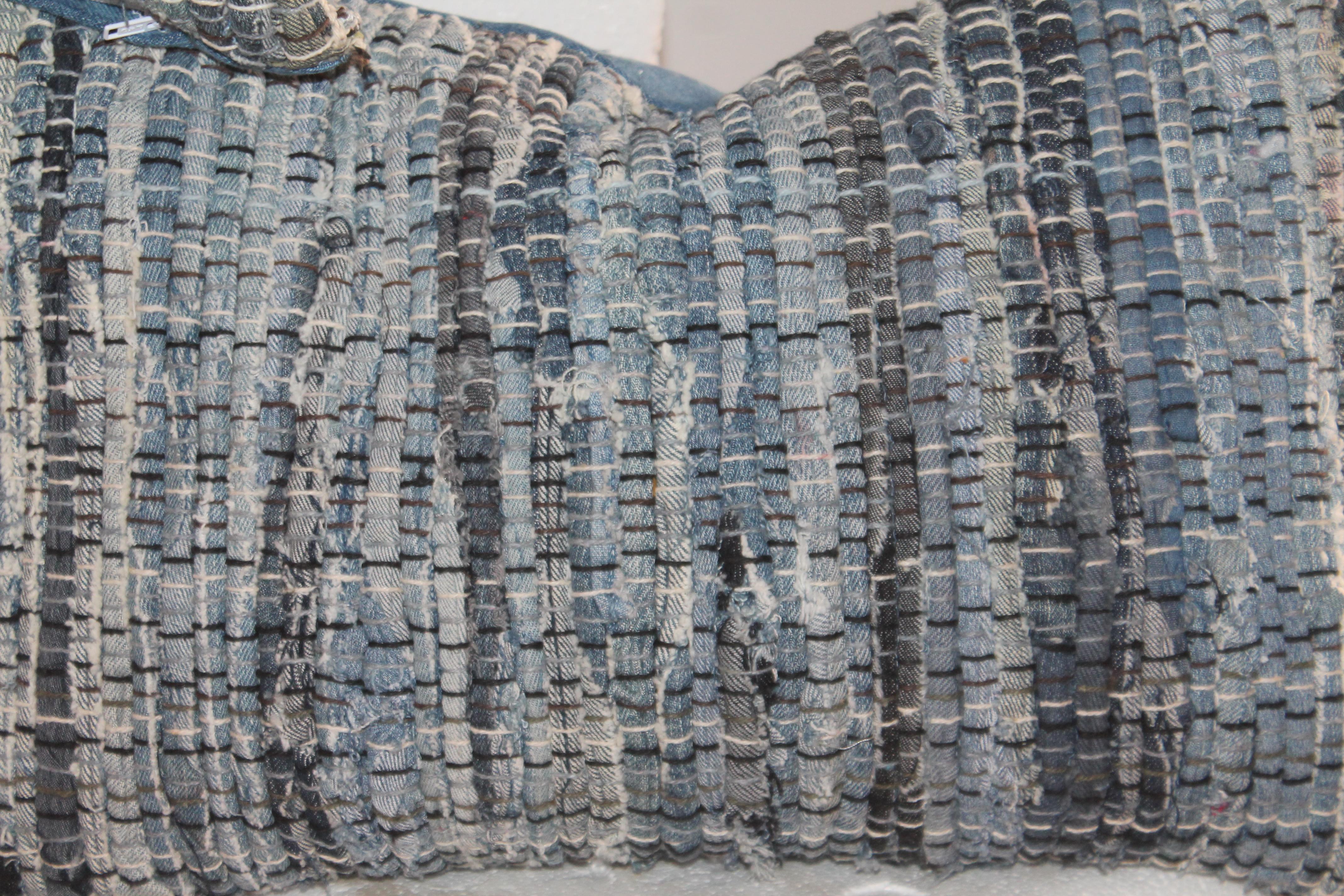 Adirondack Collection of Four Blue Rag Rug Pillows