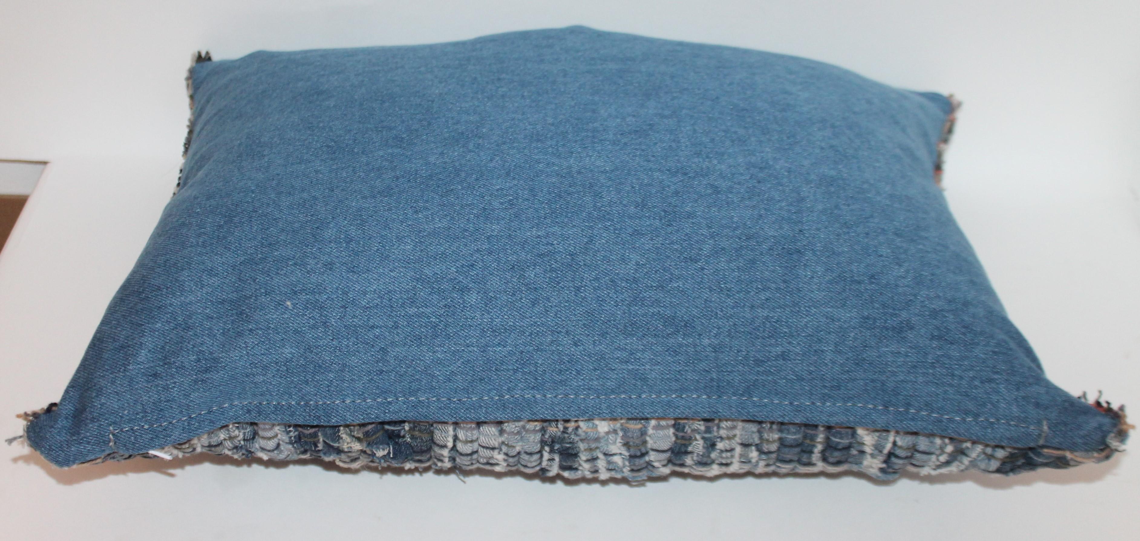 Cotton Collection of Four Blue Rag Rug Pillows