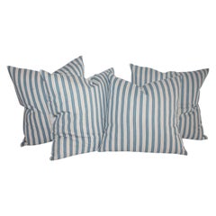 Collection of Four Blue Striped Ticking Pillows