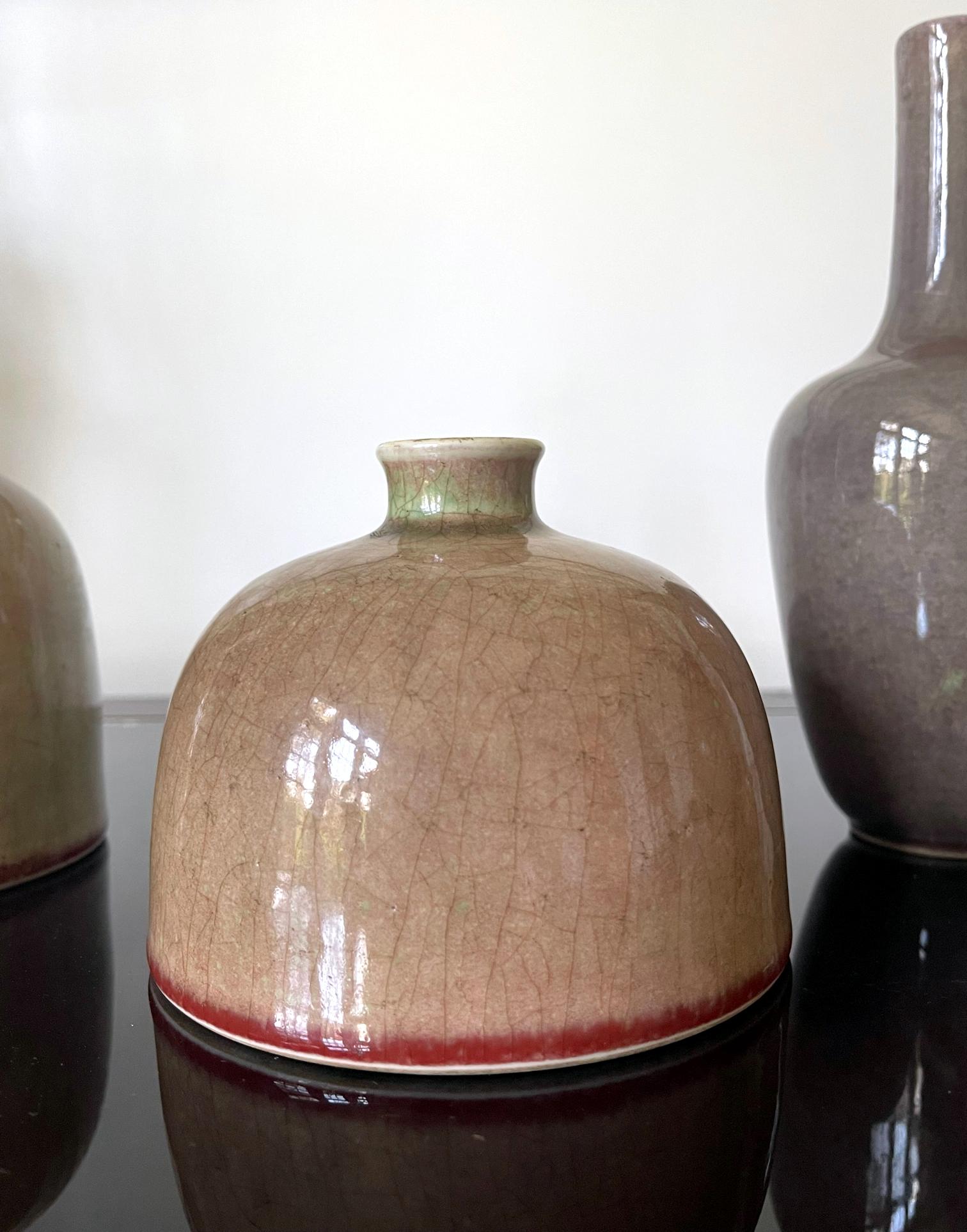 Glazed Collection of Four Chinese Ceramic Vases with Peachbloom Glaze For Sale