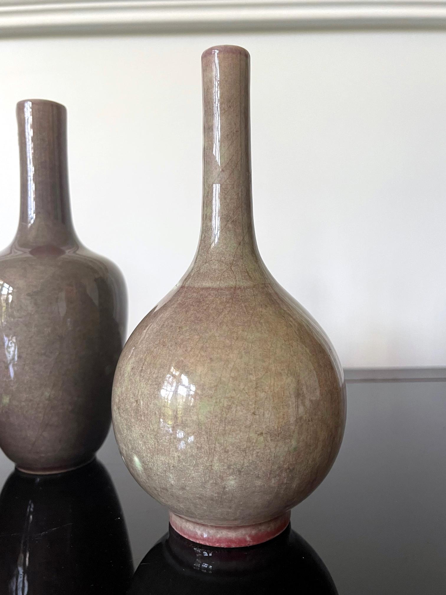19th Century Collection of Four Chinese Ceramic Vases with Peachbloom Glaze For Sale