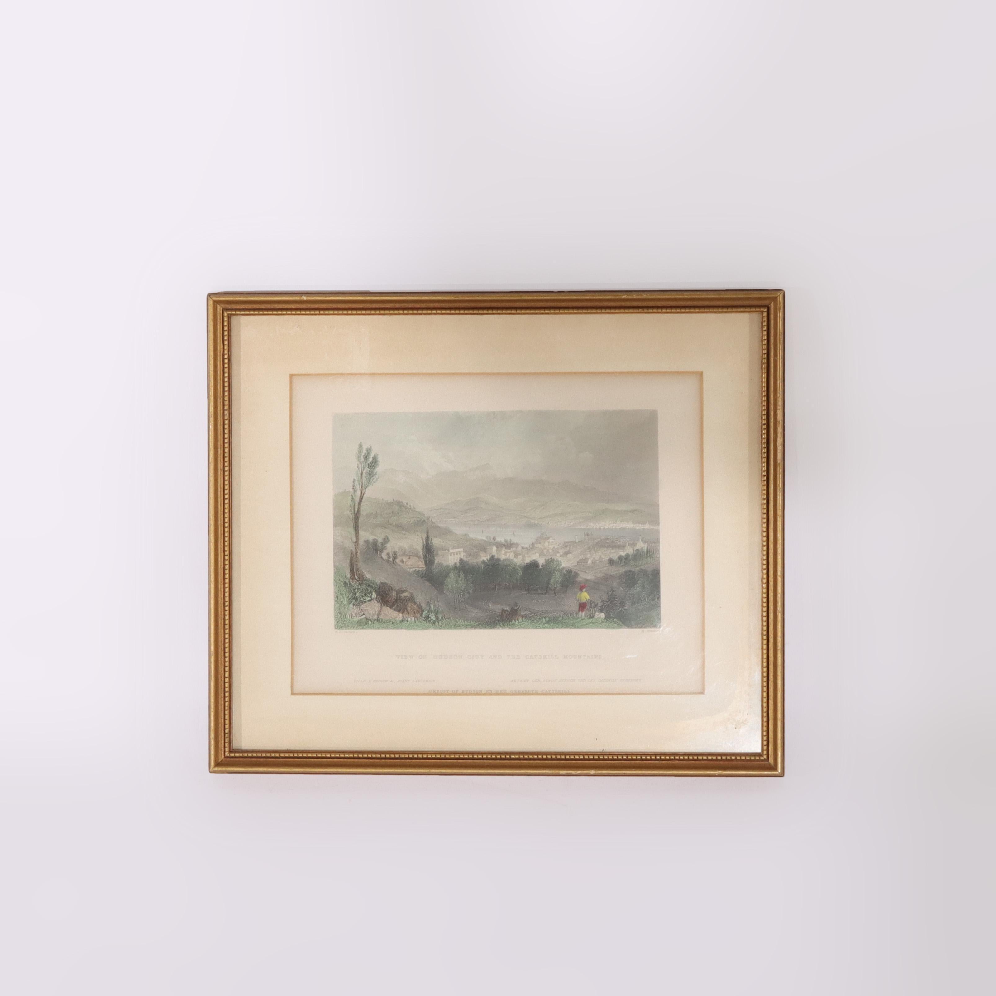 19th Century Collection of Four Colored Lithographs of Hudson River Views Signed 19thC For Sale