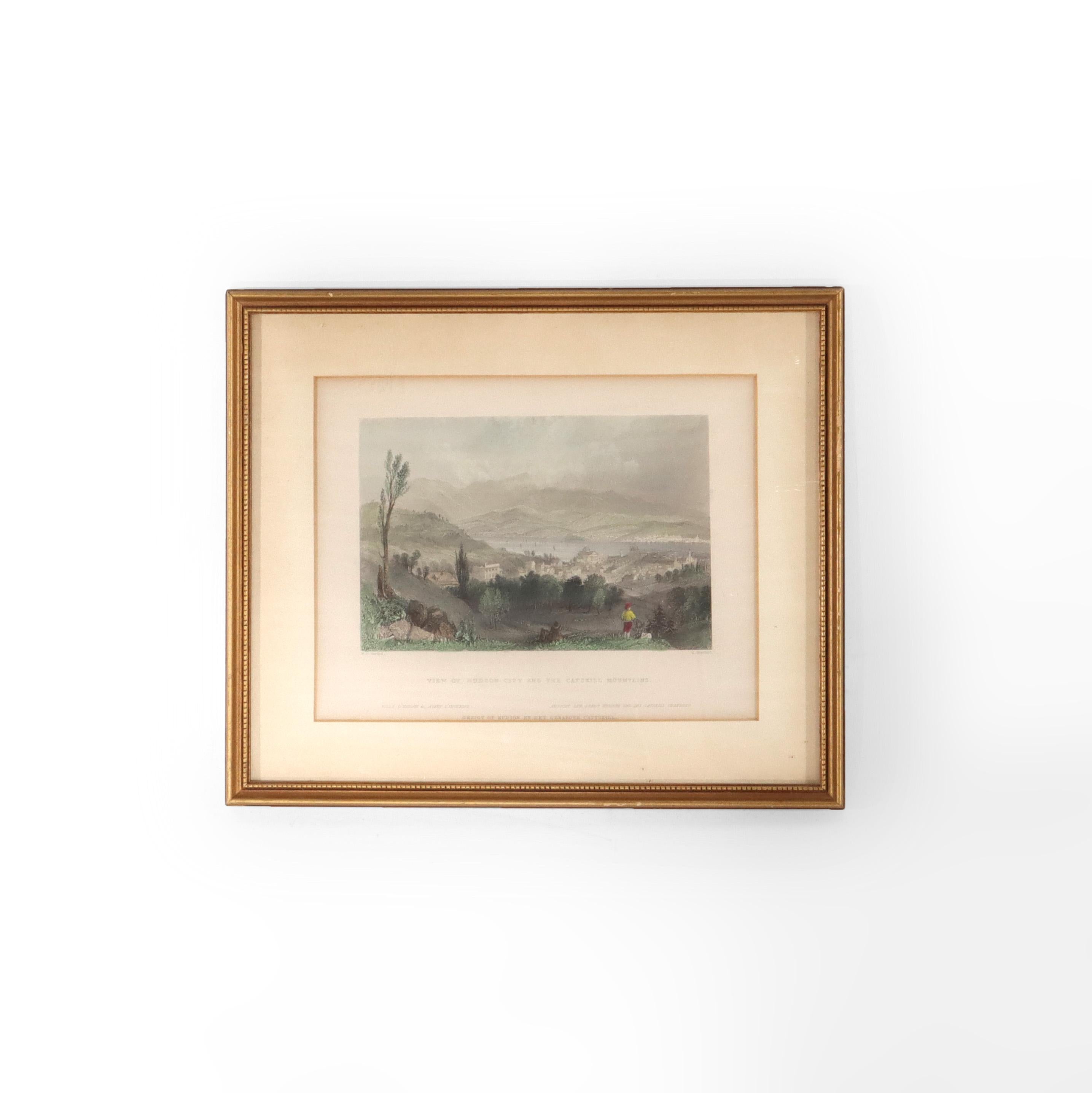 Paper Collection of Four Colored Lithographs of Hudson River Views Signed 19thC For Sale