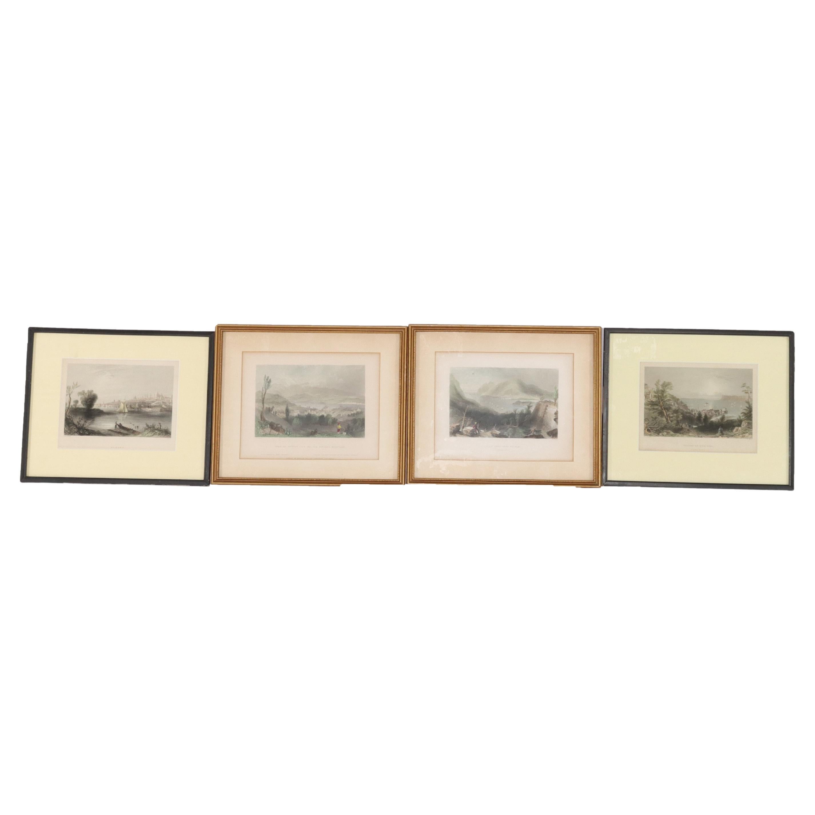 Collection of Four Colored Lithographs of Hudson River Views Signed 19thC For Sale