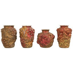 Collection of Four Early Examples of Goofus Glass in the Form of Vases