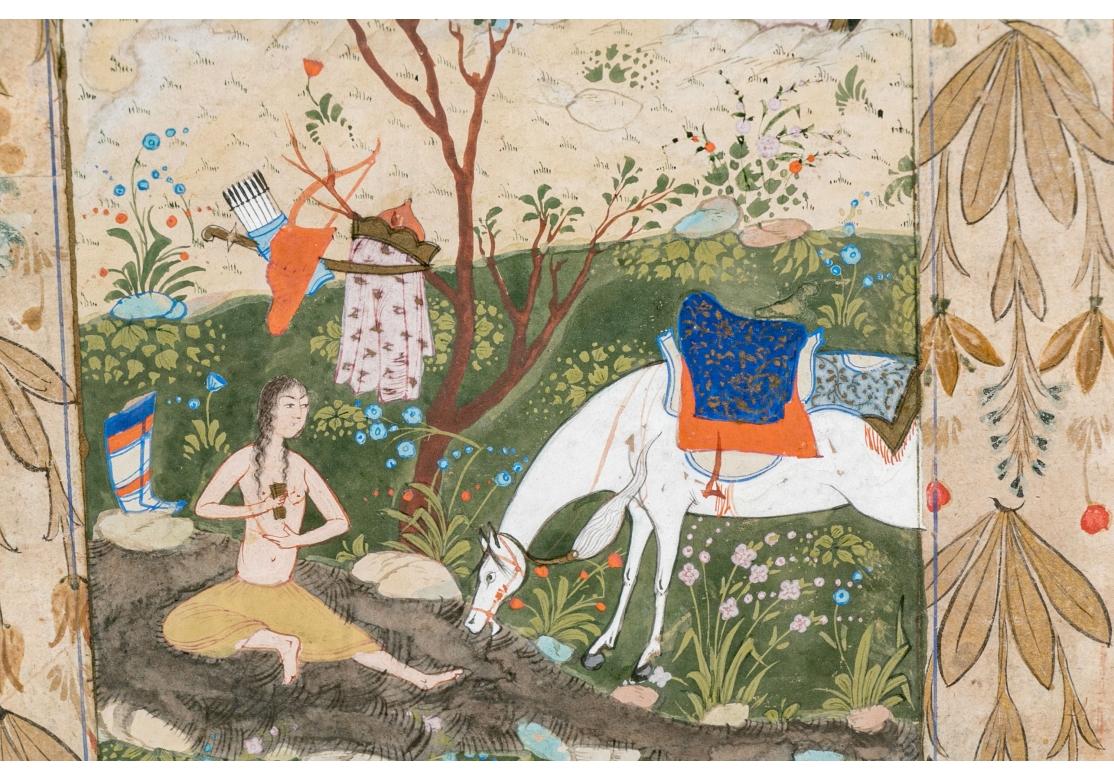 Sammlung von vier gerahmten indischen und persischen Miniaturgemälden im Angebot 8