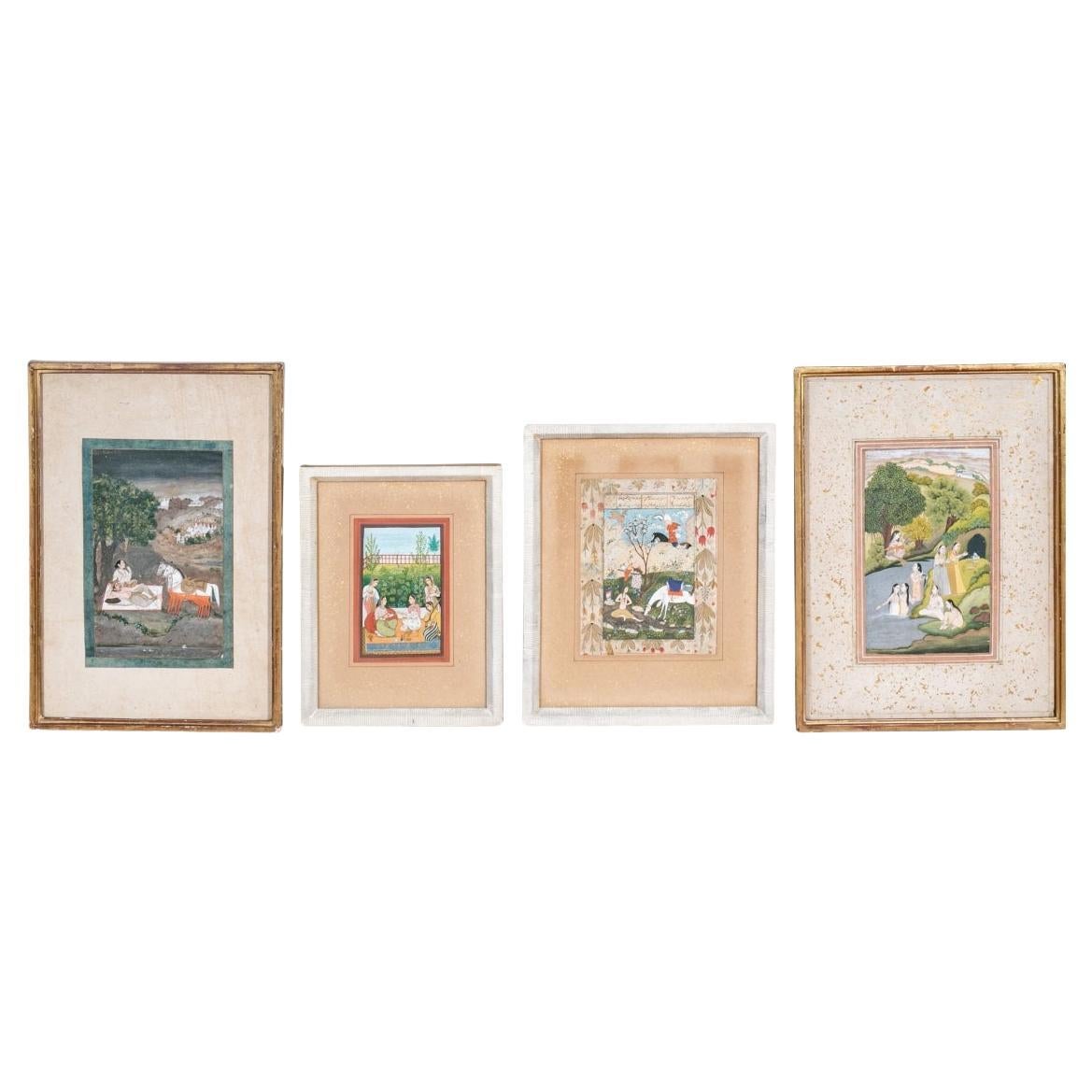 The Collective of Four Encaded Indian and Persian Miniature Paintings (Collection de quatre peintures miniatures indiennes et persanes encadrées) en vente
