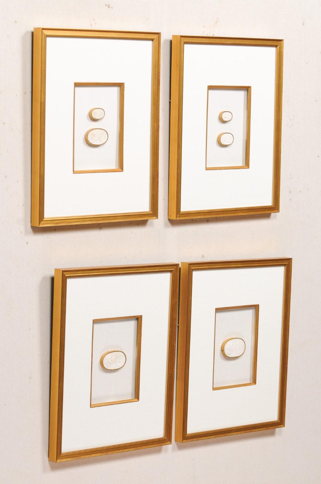 Collection of Four Framed Wall Art of Greek Intaglios, White in Gold Frames 5