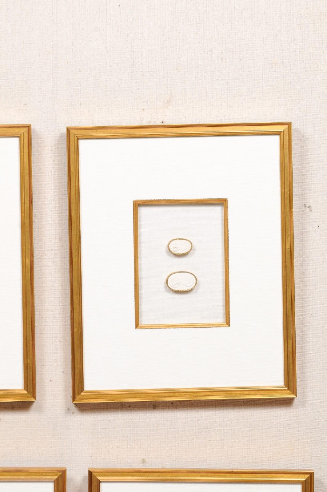 Collection of Four Framed Wall Art of Greek Intaglios, White in Gold Frames In Good Condition In Atlanta, GA