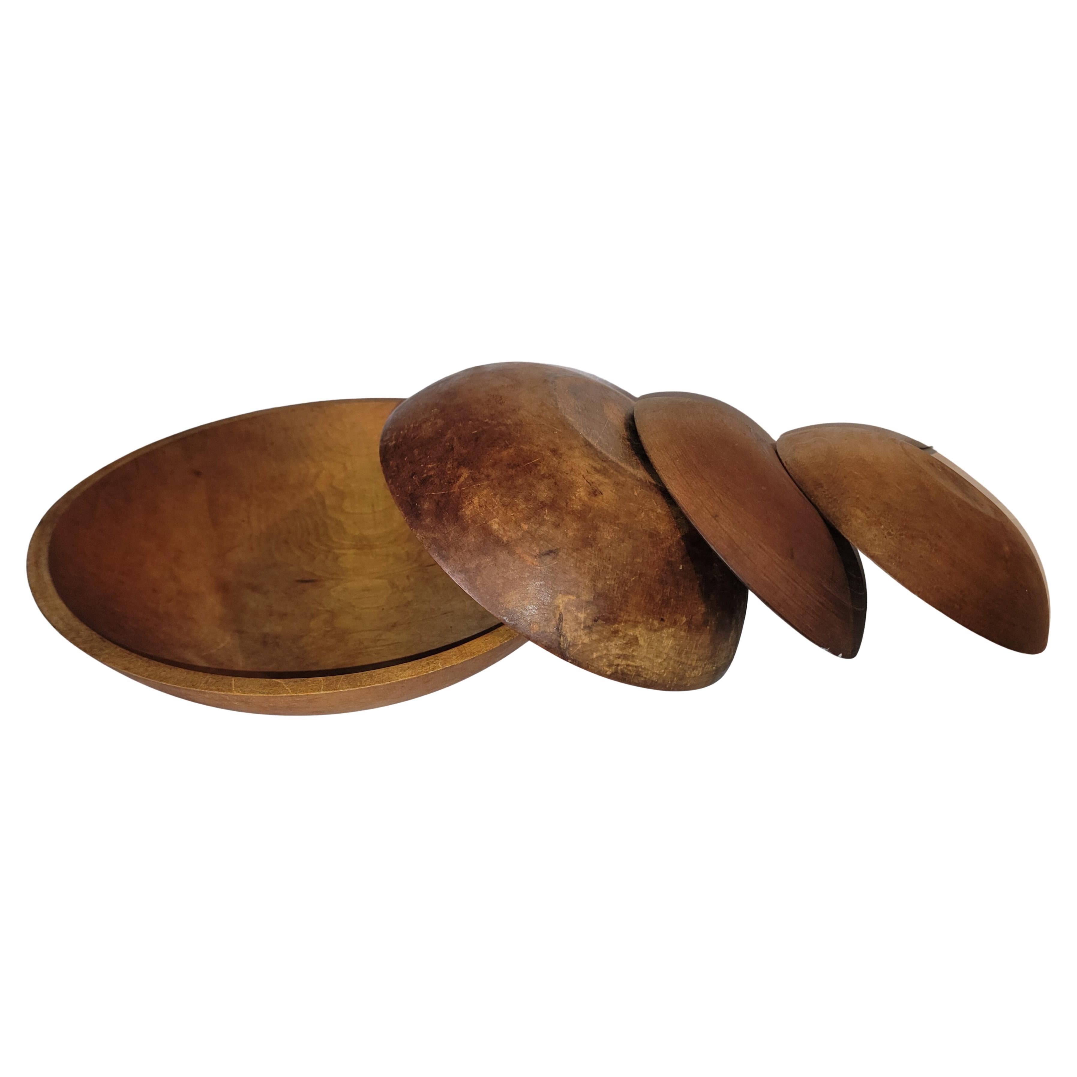 Collection of Four 19thc Hand Carved Wooden Bowls