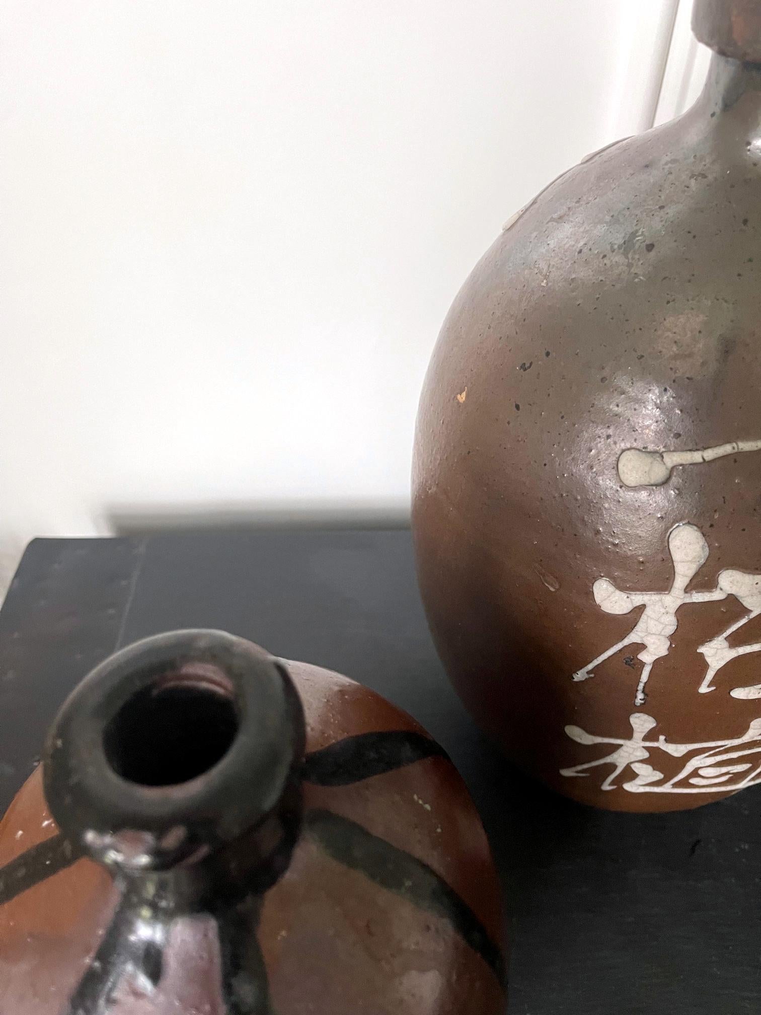 Collection of Four Japanese Tamba Tokkuri Sake Bottles For Sale 11