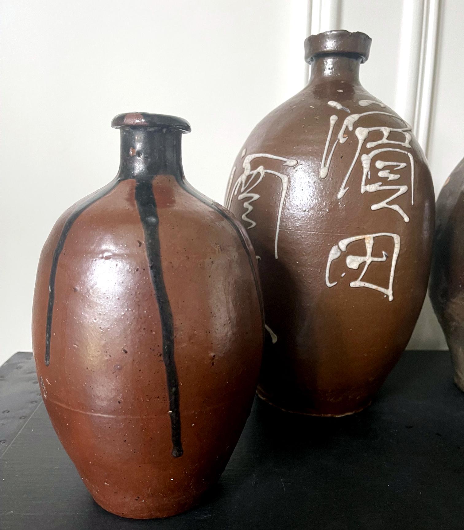 Collection of Four Japanese Tamba Tokkuri Sake Bottles  In Good Condition For Sale In Atlanta, GA