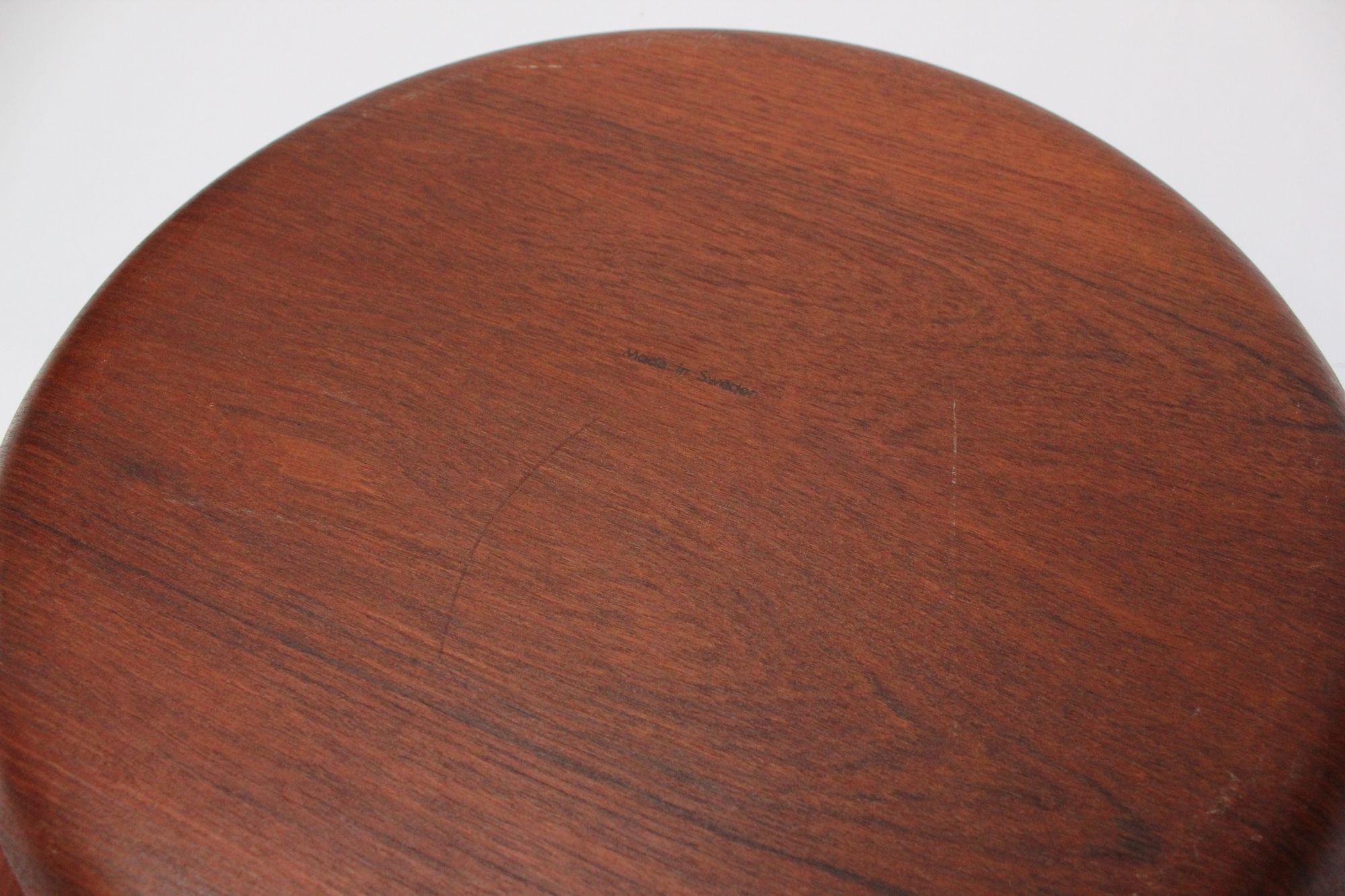 Collection of Four Large Swedish Modern Round Teak Trays For Sale 9
