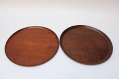 Collection of Four Large Swedish Modern Round Teak Trays