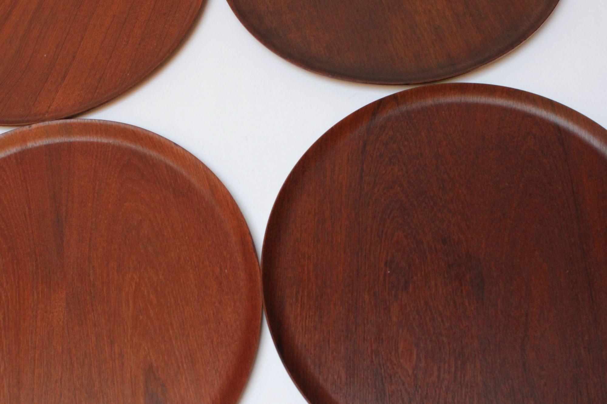 Collection of Four Large Swedish Modern Round Teak Trays For Sale 12