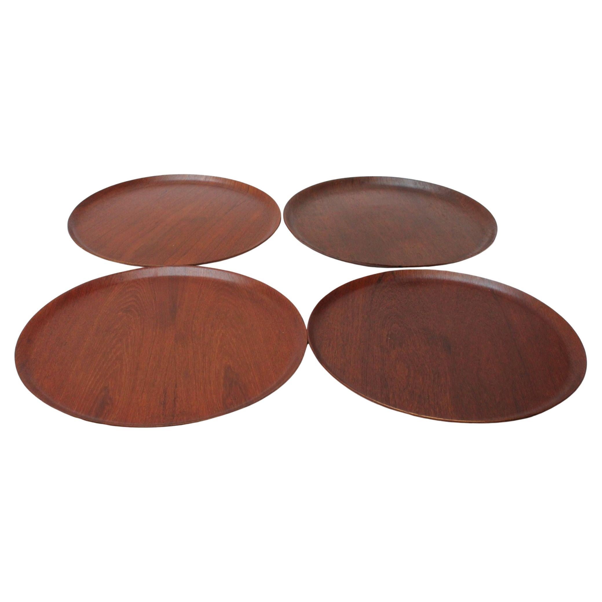 Collection of Four Large Swedish Modern Round Teak Trays For Sale