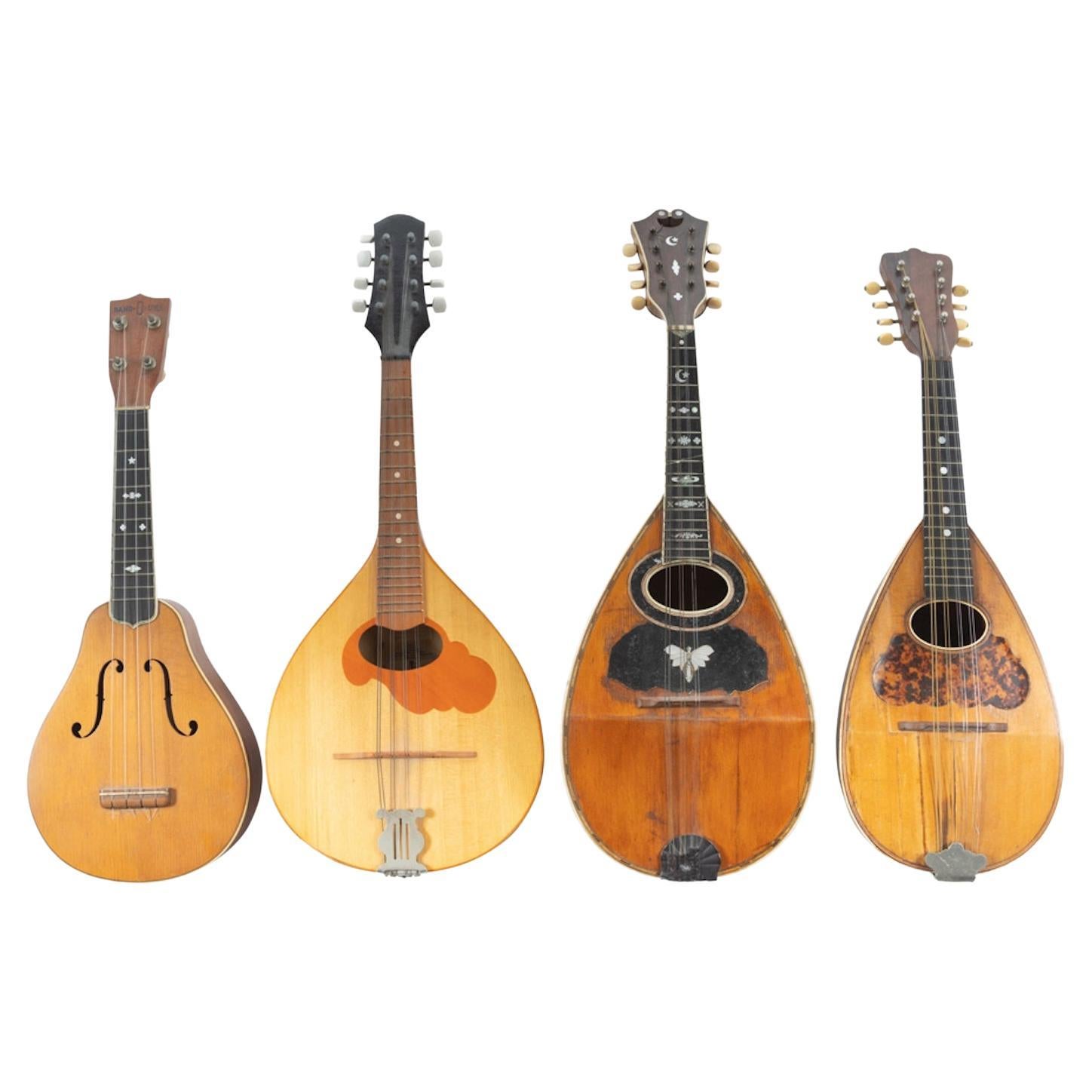 Collection of Four Mandolins, Some with Inlay, Tortoiseshelle, Satin Wood