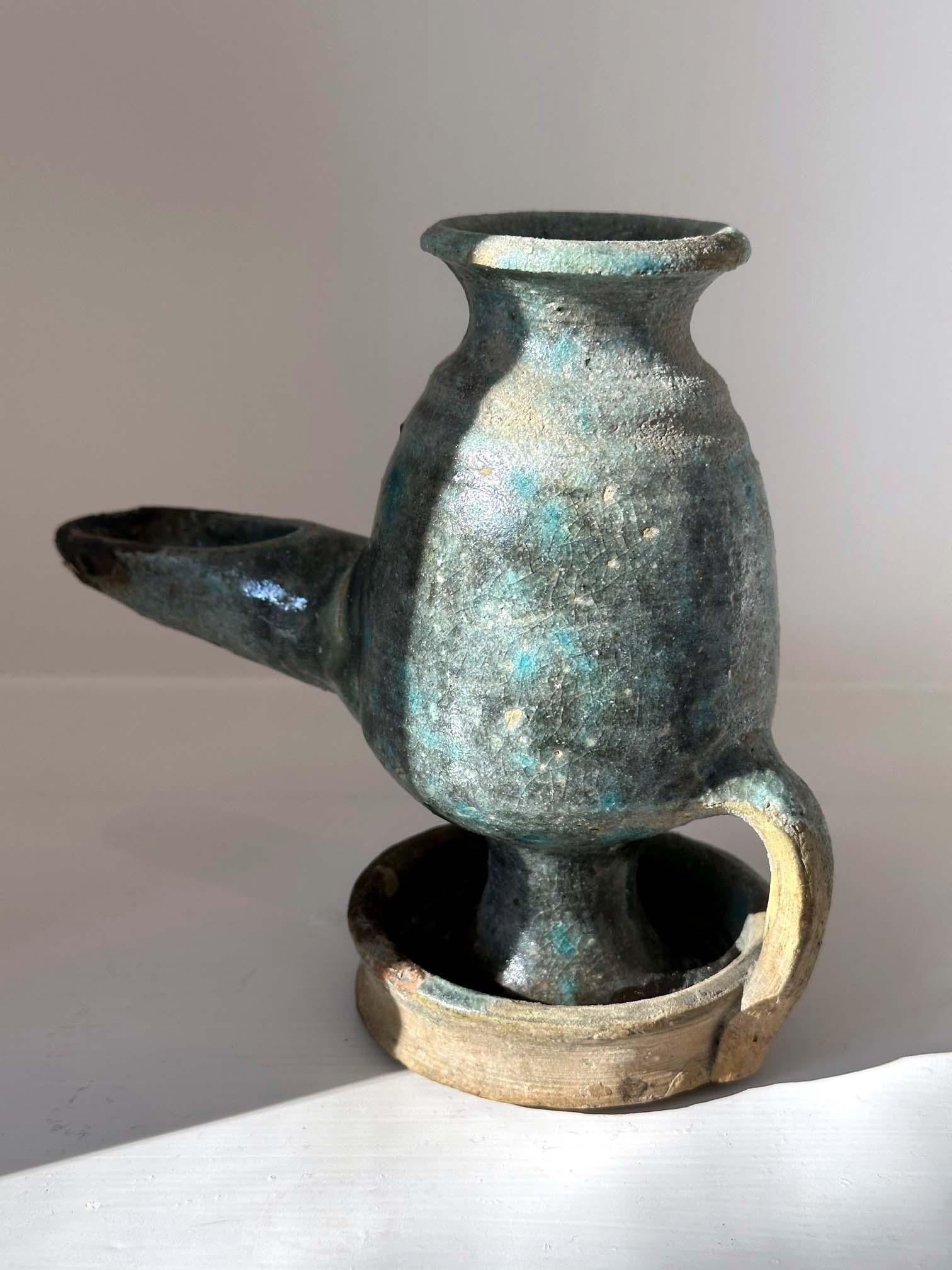 Kollektion von vier persischen glasierten Öllampen aus Keramik im Angebot 8