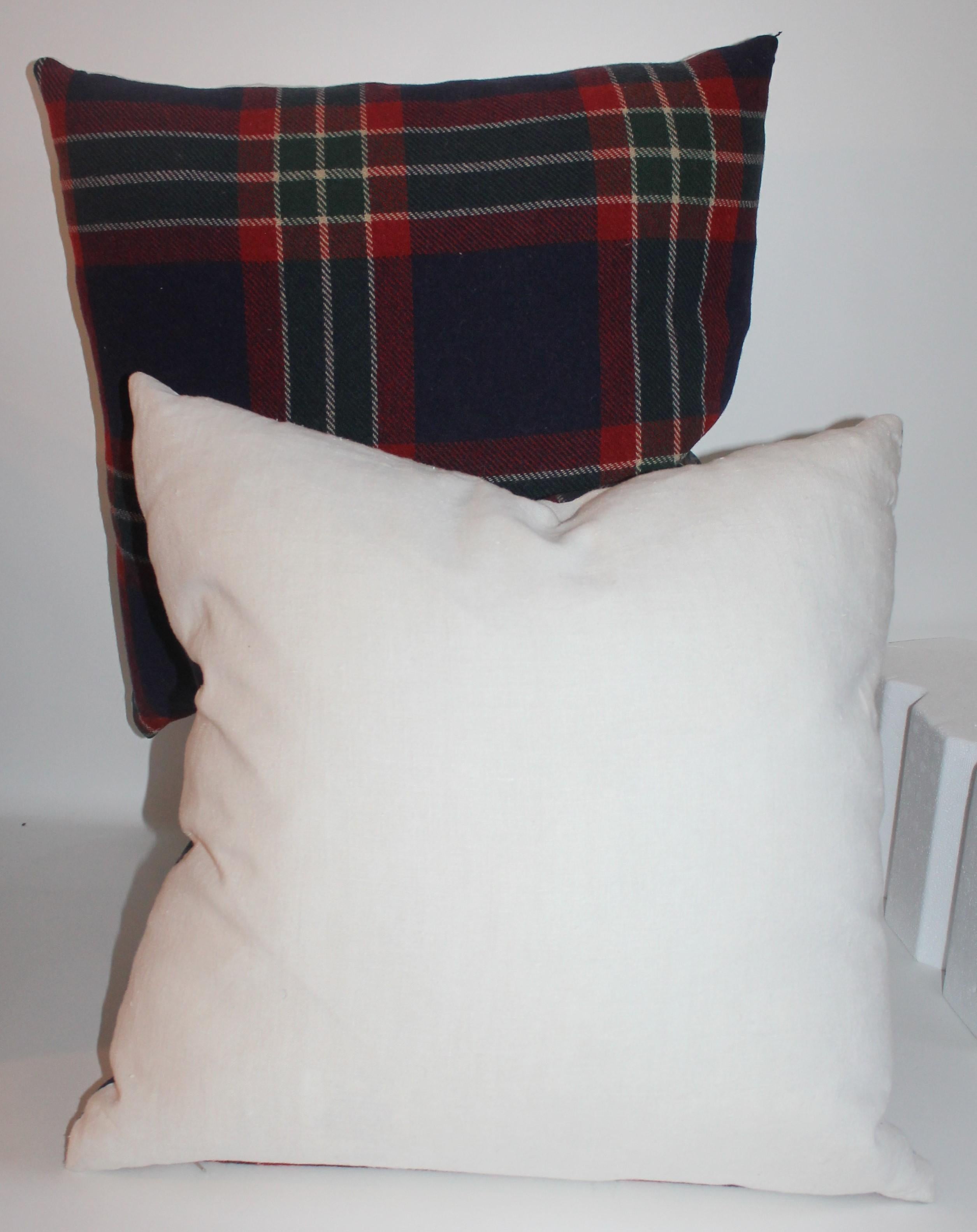 Wool Collection of Four Plaid Blanket Pillows / 4