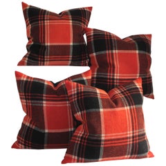 Vintage Collection of Four Plaid Blanket Pillows