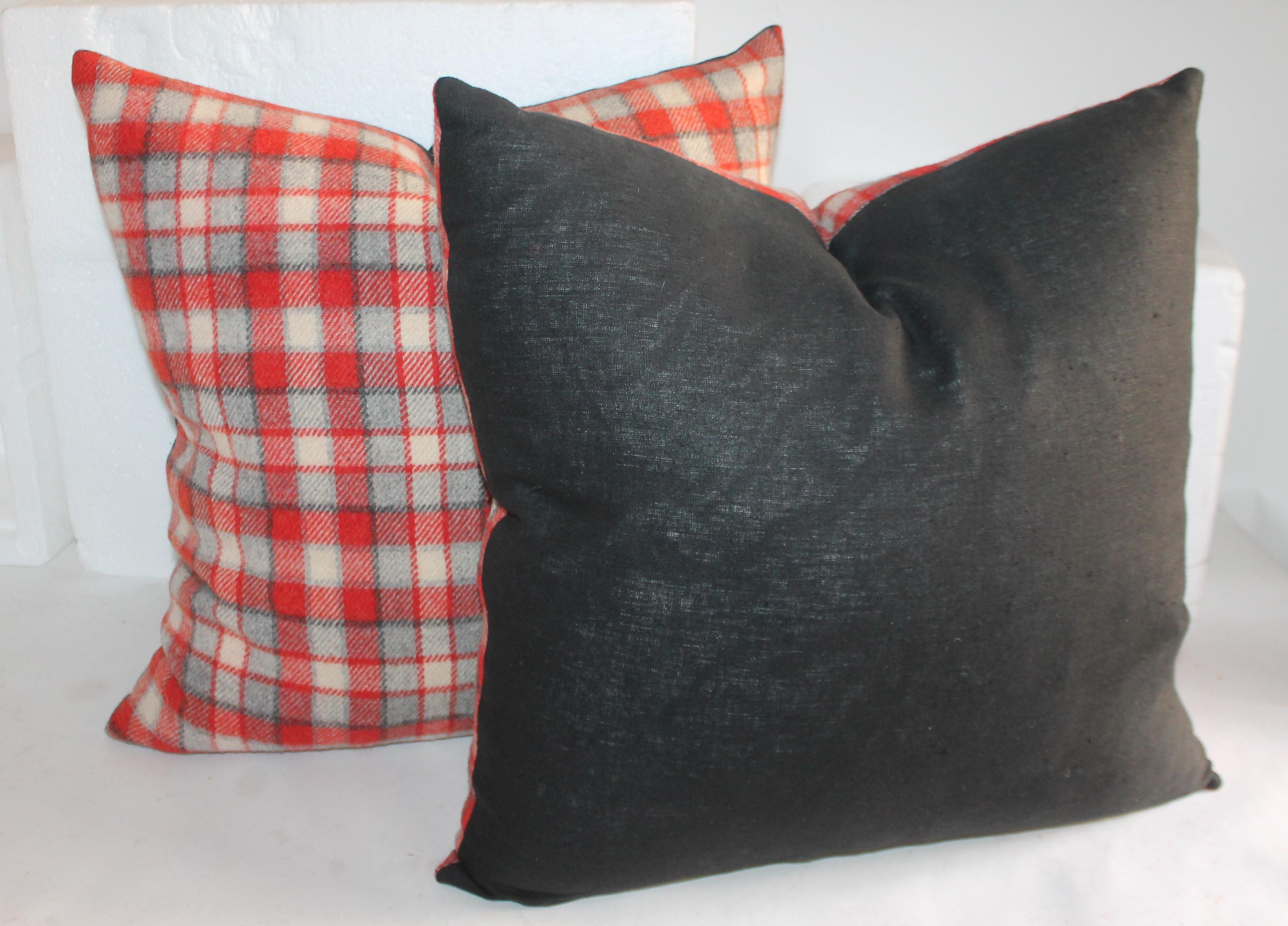 Wool Collection of Four Plaid Camp Blanket Pillows For Sale